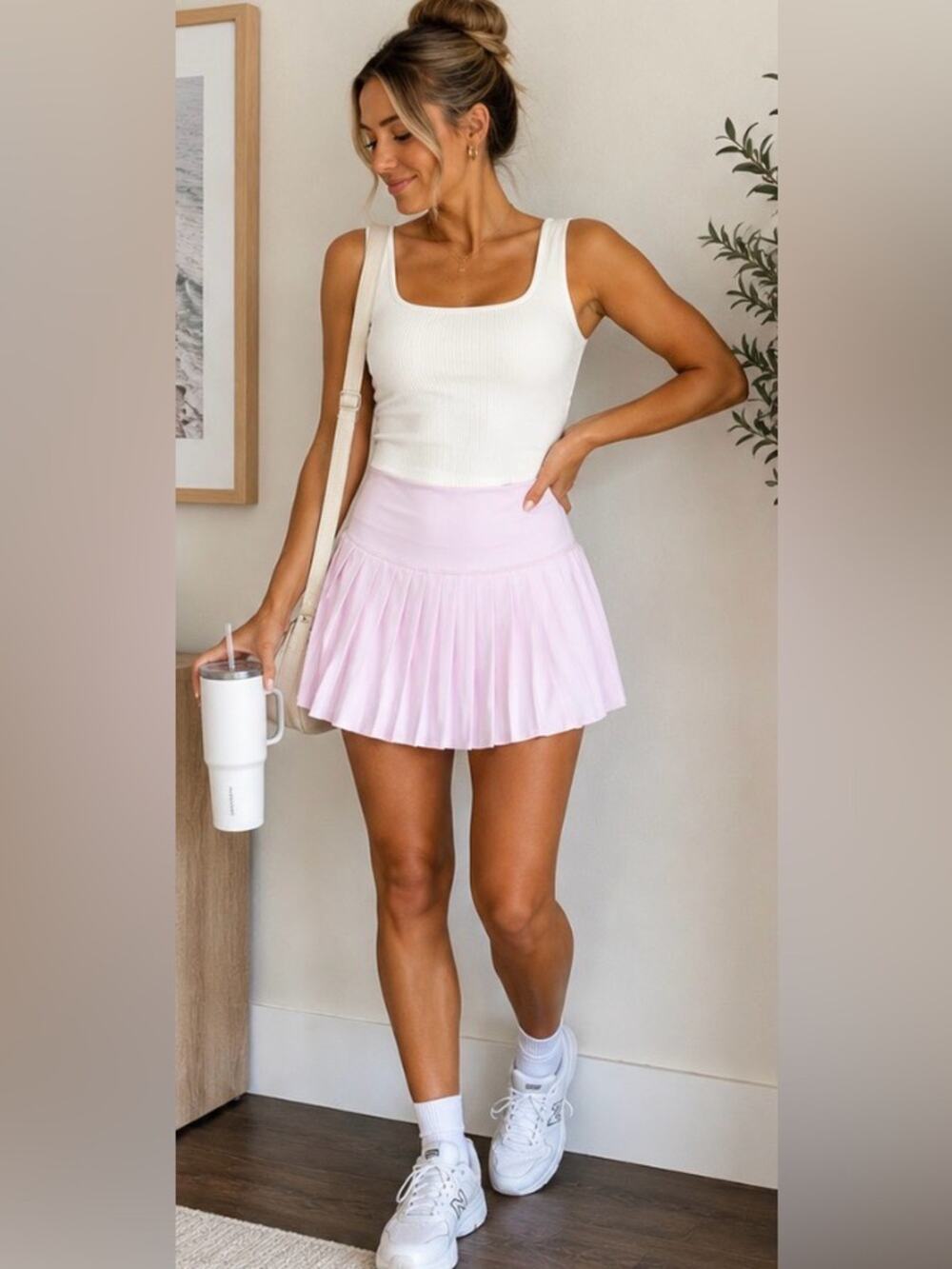 Gold Hinge Pleated Athletic Skort | Light Pink | Estimated Size Small